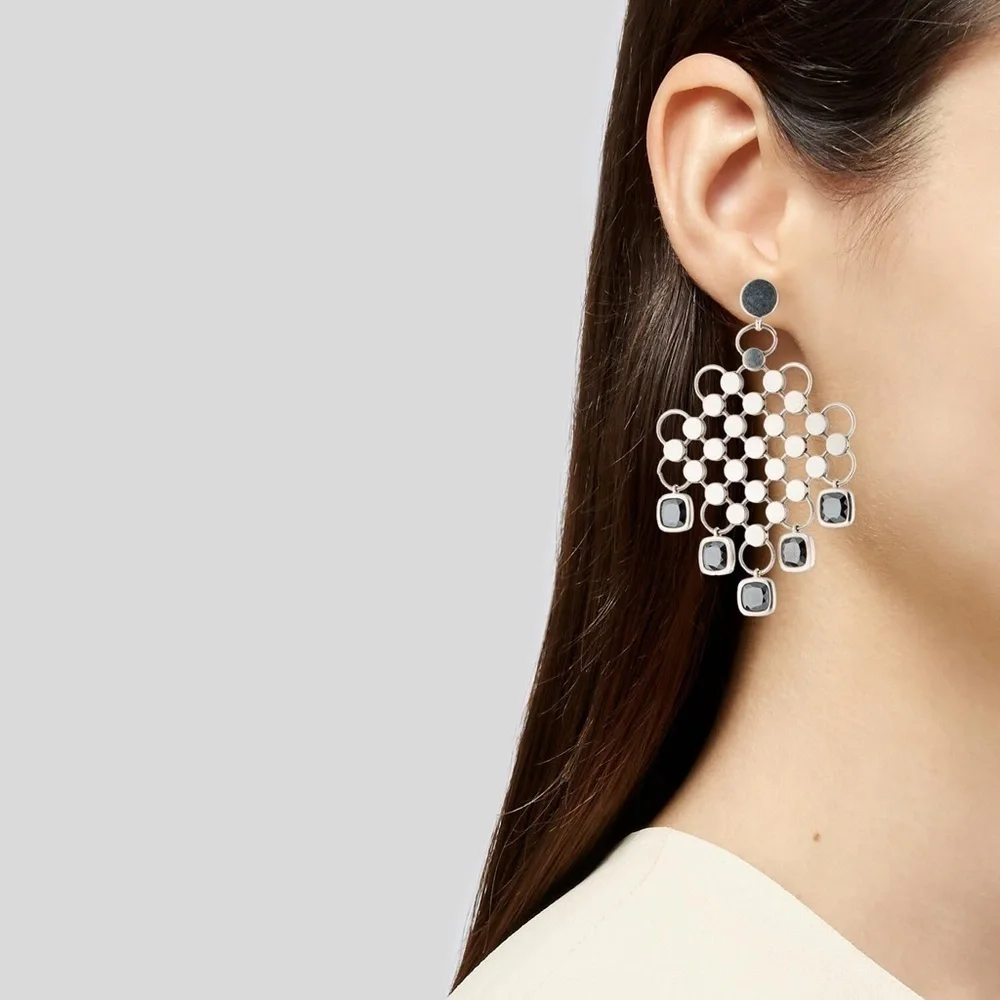 John Hardy Hematite Batu Diagonal Square Chandelier Earrings